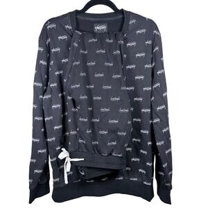 Yours Truly Mens Black All Over Script Logo Tracksuit Sweatshirt Joggers‎ Set L